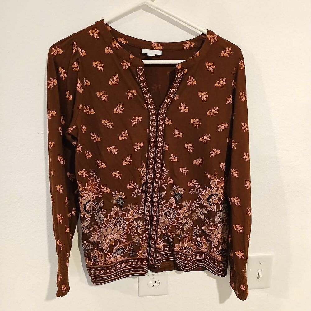 J. Jill Burgundy Long Sleeve Top Women's Size Small Boho Mature